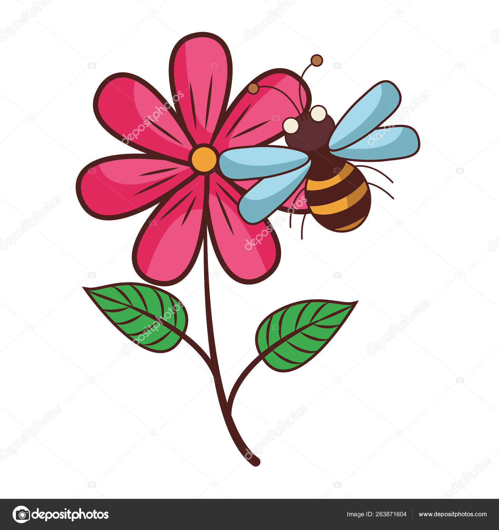 Flower and bee cartoon — Stock Vector © jemastock 263871604