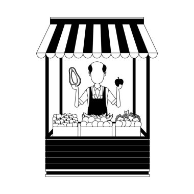 Siyah beyaz bakkal standı ile Esnaf