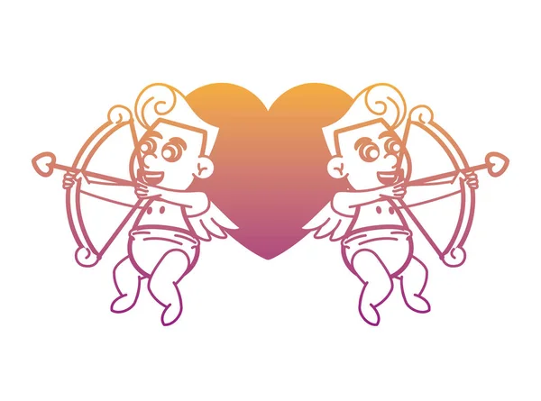Cupids az Archs a szív szivárványos vonalak — Stock Vector