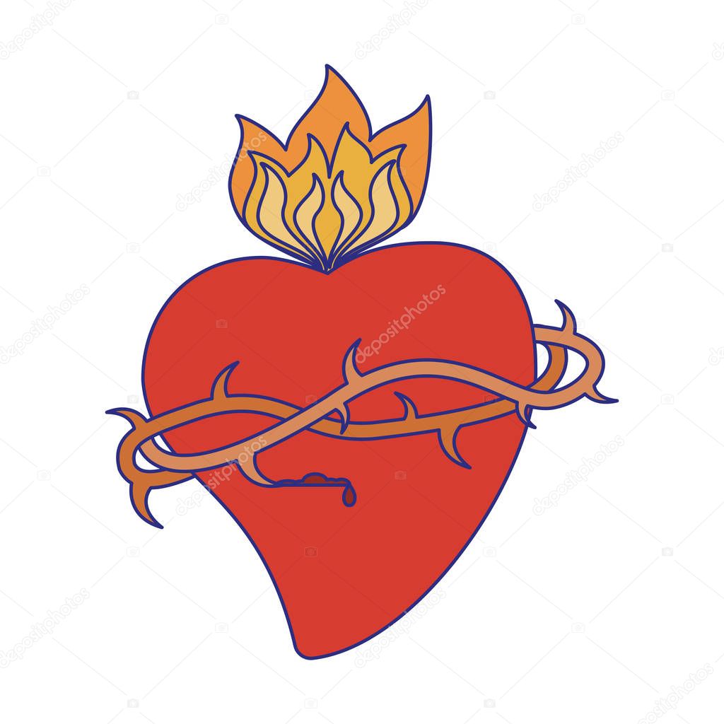Sacred heart with flamme symbol blue lines