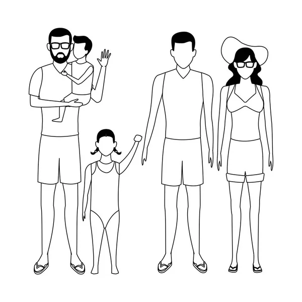 Mann und Kinder Avatar schwarz und weiß — Stockvektor