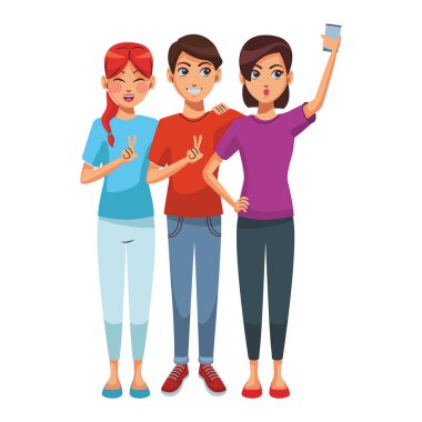 Akıllı telefondan selfie çeken erkek ve kadınlar