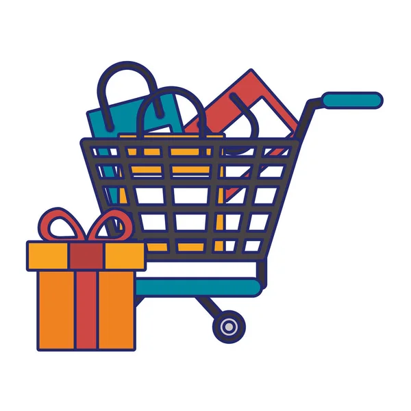 Online shopping cart blue lines — Stock Vector