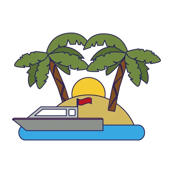 Bateau de pêche passant par l'île — Image vectorielle