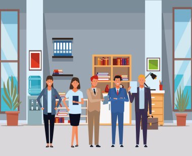 ofiste iş adamları avatar çizgi film karakterleri