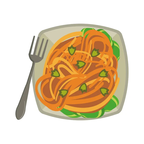 Spaghuetti az edényben villával — Stock Vector