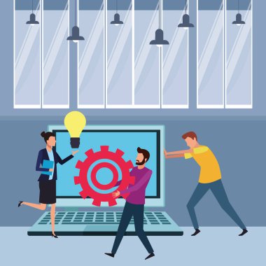 İş arkadaşları ekip çalışması çizgi film