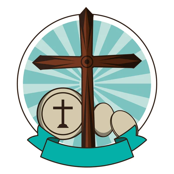 Cruz de madera cristiana símbolo — Vector de stock