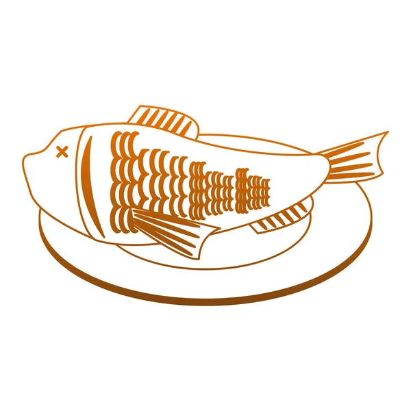 Pescado en plato líneas naranjas — Vector de stock