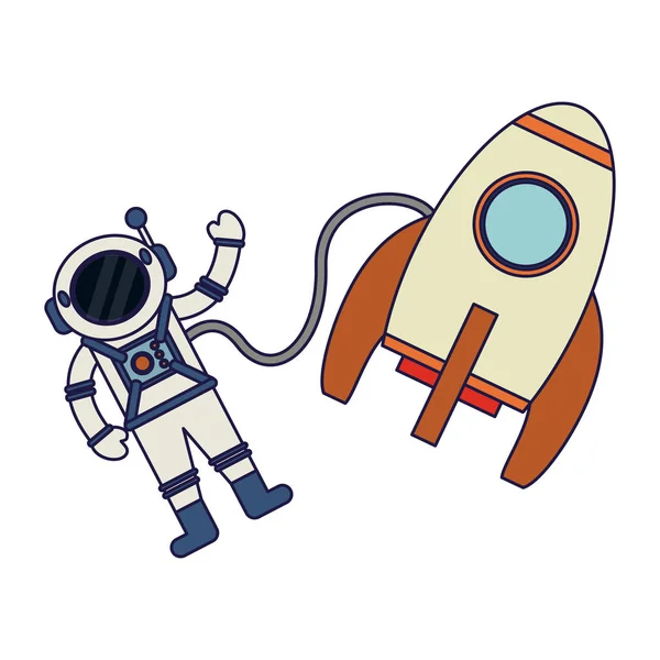 Astronaut en ruimteschip cartoon — Stockvector