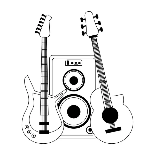 Equipos de música y estudio en blanco y negro — Vector de stock