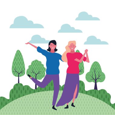 İki kadın arkadaşlar çizgi