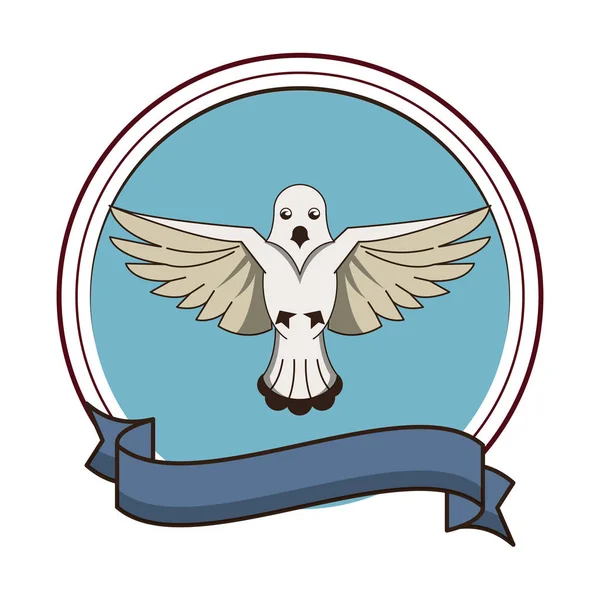 Paloma símbolo de vuelo emblema redondo — Vector de stock