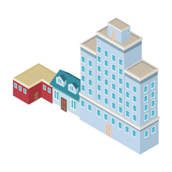Casas y edificios isométricos — Vector de stock