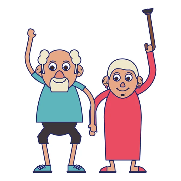 高齢夫婦祖父母青い線 — ストックベクタ