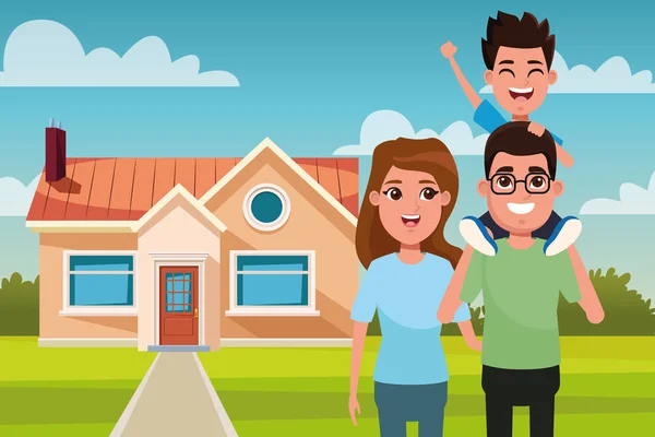Familie buitenshuis van Home cartoon — Stockvector