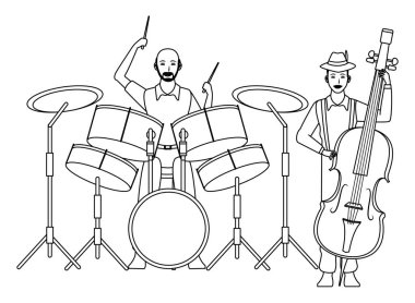 müzisyen bas ve davul siyah beyaz oynuyor