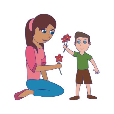 Çocuk mavi çizgileri olan bekar anne