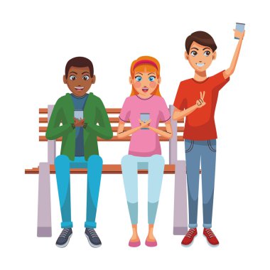 Bankta akıllı telefon kullanan arkadaşlar