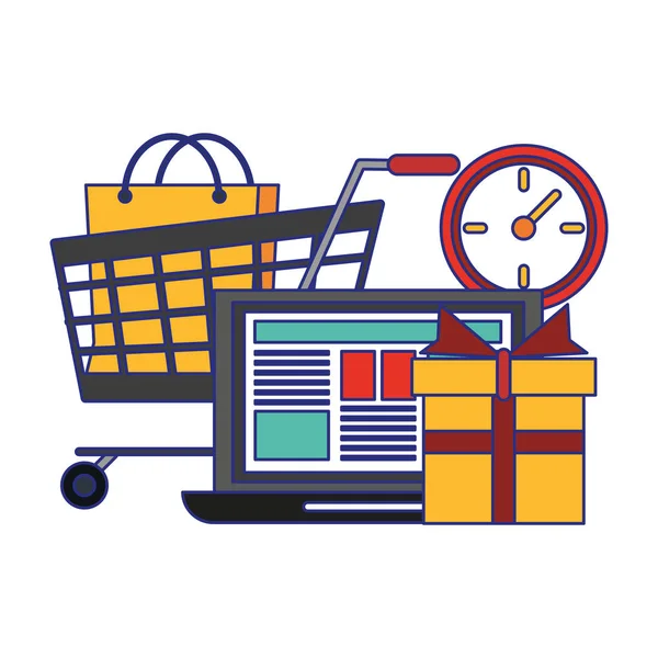 Online nákupy a platby modré čáry — Stockový vektor