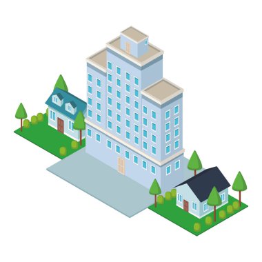 Şehir merkezi ve ev yapımı isometrik