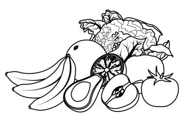 meyve ve sebze siyah ve beyaz