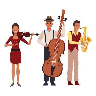 saksafon bas ve keman çalan müzisyen