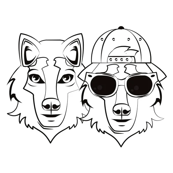 Hipster Wolfs fajny szkic — Wektor stockowy