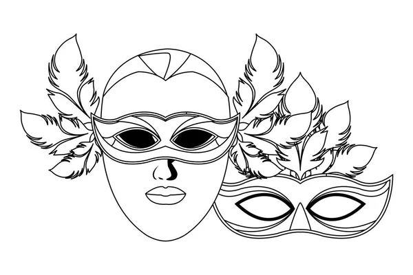 Masques et plumes noir et blanc — Image vectorielle