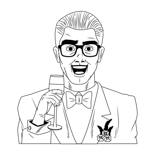 Groom pop arte cartoon em preto e branco — Vetor de Stock