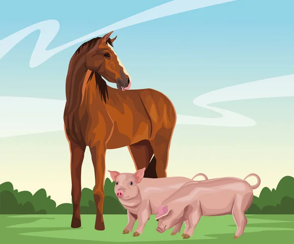 Caballo y cerdo — Vector de stock