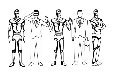 insansı robot ve işadamları siyah beyaz