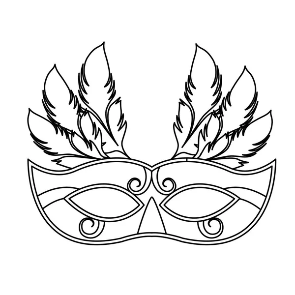 Mask with feathers black and white — Stock Vector