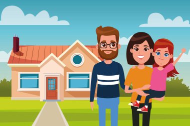 Ev karikatür aile açık havada