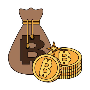 Bitcoins yığılmış ve çanta