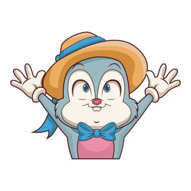 Şapka ve fiyonk karikatür ile Tavşan