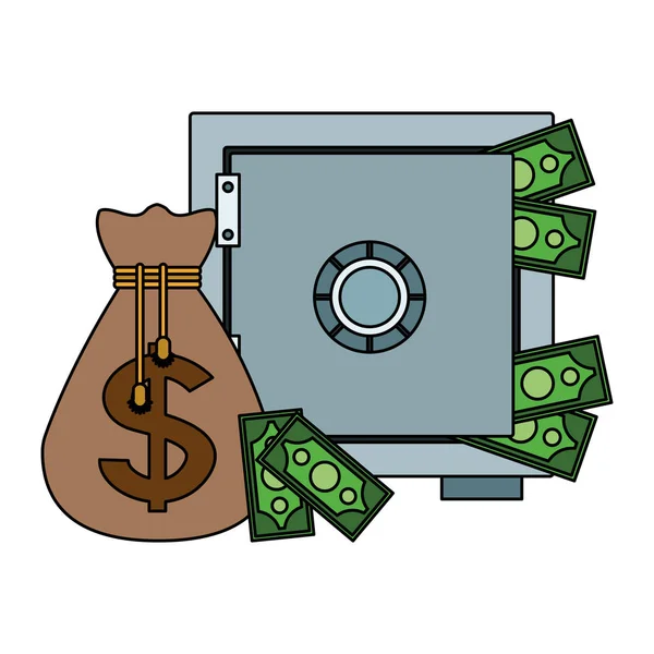 Caja fuerte y bolsas de dinero — Vector de stock