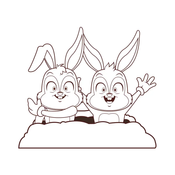 Coppia di conigli cartoni animati — Vettoriale Stock