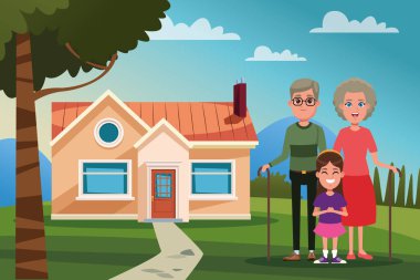 Ev karikatür aile açık havada