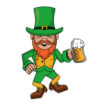 İrlandalı elf bira fincan karikatür tutan