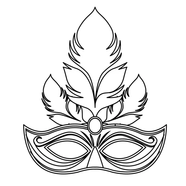 Maske mit Federn schwarz-weiß — Stockvektor