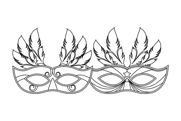 Masques et plumes noir et blanc — Image vectorielle