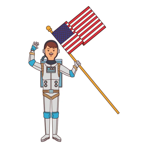 Astronaut with USA flag cartoon — Stock Vector