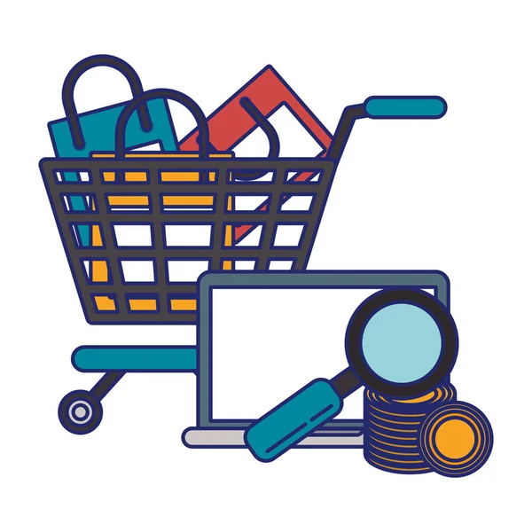 Online alışveriş sepeti mavi çizgiler — Stok Vektör