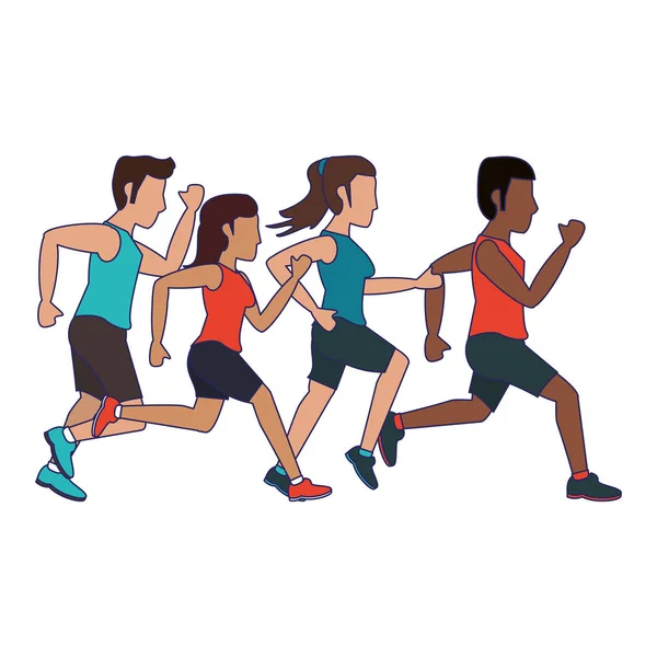 Gente de fitness corriendo líneas azules — Vector de stock