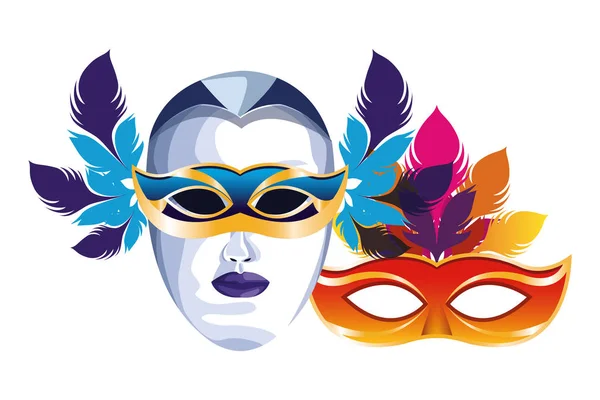 Masks with feathers — Stock Vector