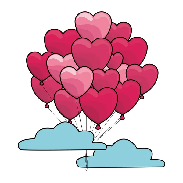 Hjärta ballonger i himlen färgglada — Stock vektor