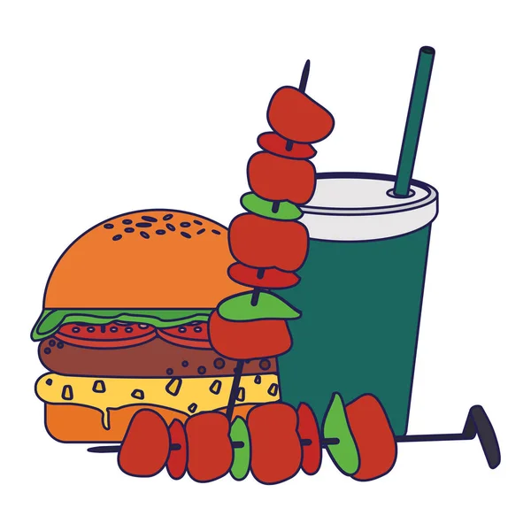 Fast Food leckeres Essen blaue Linien — Stockvektor