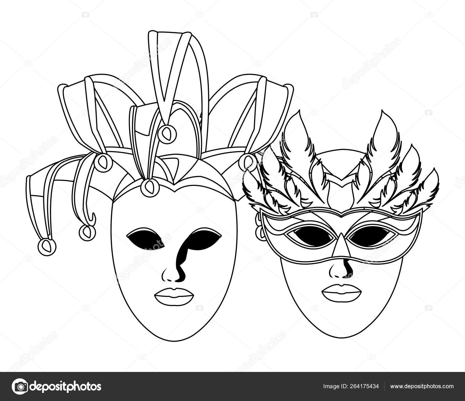 Masks and feathers black and white Stock Vector by ©jemastock 264175434
