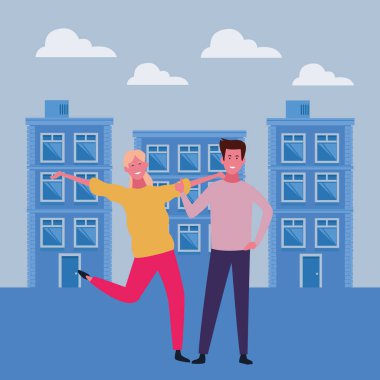 Çift gülümseyen karikatür